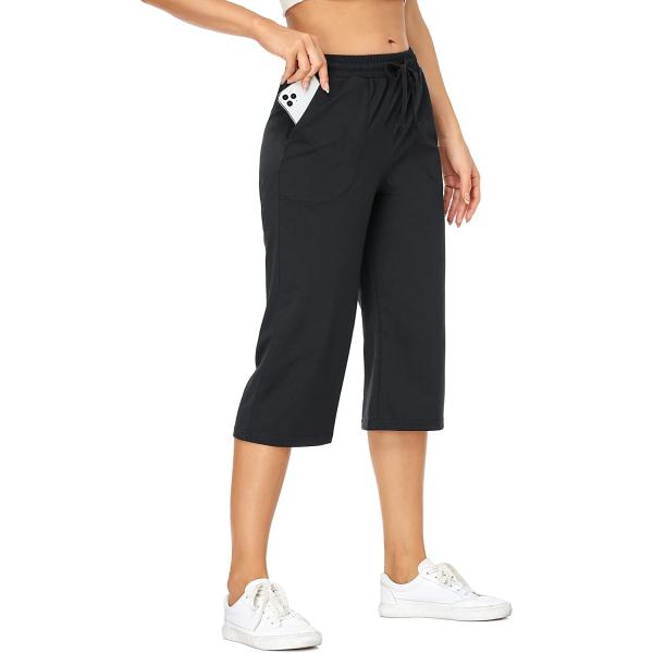 Hibelle Womens Active Yoga Capri Pants Drawstring Straight Wide Leg Loose Comfy Lounge Sweatpants Capris with Pockets
