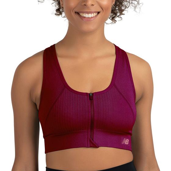 New Balance Women's Seamless MID Impact Zip Front Sport Bra with Removable Pads