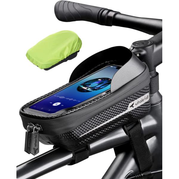 whale fall 2023 Hard Casing Bike Bag, Bike Accessories, Never Deform / Lighter / Waterproof, Bike Phone Holder Bike Phone Mount, 3D Hard Eva with 0.25mm Sensitive TPU Touch-Screen, with Rain Cover for Phones under 6.9''