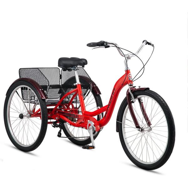 Schwinn Meridian Adult Trike, Three Wheel Cruiser Bike, 7-Speed, 26-Inch Wheels, Cargo Basket, Red