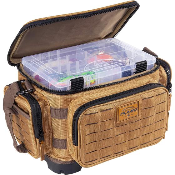Plano Guide Series 3600 Tackle Bag, Medium, Beige 1680 Denier Fabric with Waterproof Base, Includes 5 Stowaway Utility Boxes, Premium Fishing Storage for Baits & Lures