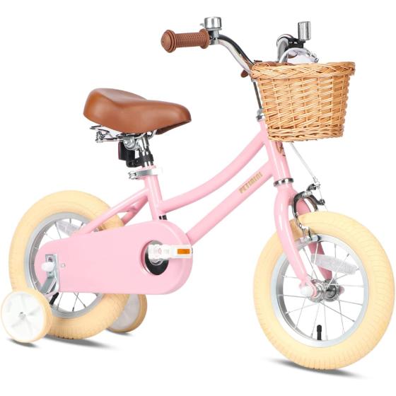 Petimini Girls Bike with Basket for 2-12 Years Old Kids, 12 14 16 18 20 Inch with Bell and Training Wheels, Multiple Colors