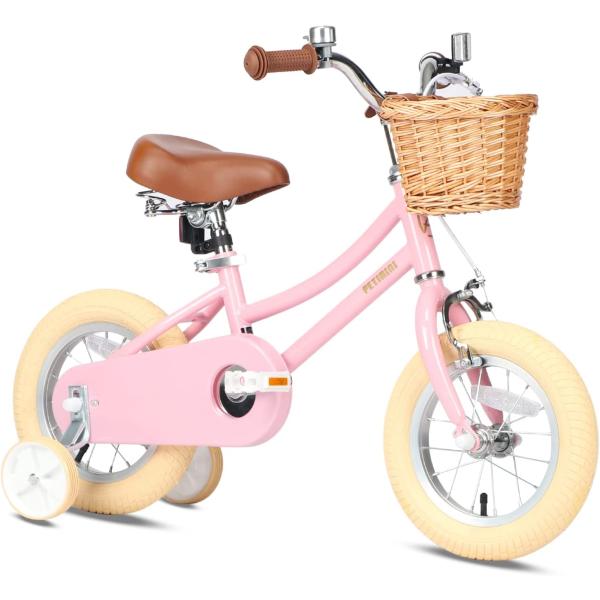 Petimini Girls Bike with Basket for 2-12 Years Old Kids, 12 14 16 18 20 Inch with Bell and Training Wheels, Multiple Colors