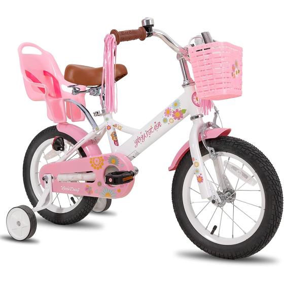 JOYSTAR Little Daisy Kids Bike for 2-9 Years Girls with Training Wheels & Front Handbrake 12 14 16 20 Inch Princess Kids Bicycle with Basket Bike Streamers Toddler Cycle Bikes, Blue Pink White