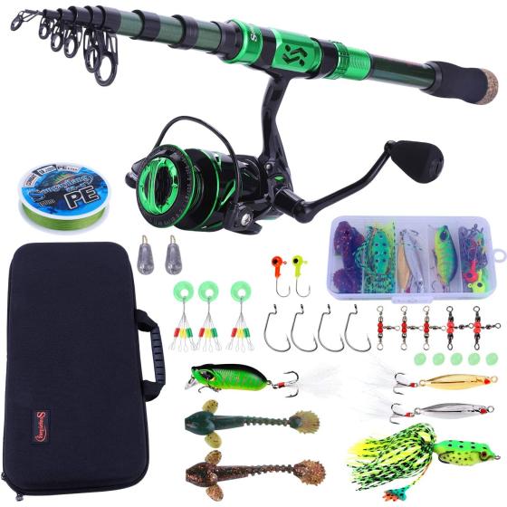 Sougayilang Fishing Rod and Reel Combos - Carbon Fiber Telescopic Fishing Pole - Spinning Reel 12 +1 BB with Carrying Case for Saltwater and Freshwater Fishing Gear Kit