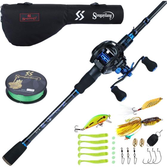 Sougayilang Baitcaster Combo Fishing Rod and Reel Combo, Ultra Light Baitcasting Fishing Reel for Travel Saltwater Freshwater and Beginner 5.9FT/6.9FT