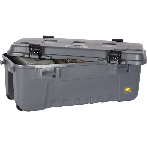 Plano Storage Trunk with Wheels, Gray, Lockable Storage Box, Airline Approved Sportsman Trunk, Hunting Gear and Ammunition Bin, Heavy-Duty Containers for Camping, 108-Quart