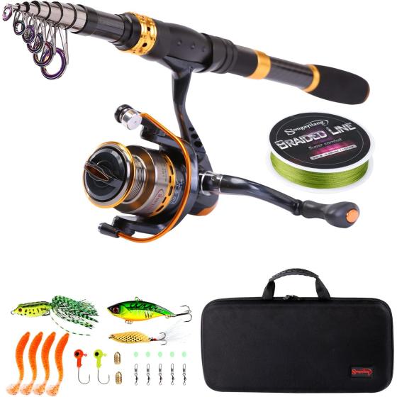 Sougayilang Fishing Rod Reel Combos Carbon Fiber Telescopic Fishing Pole with Spinning Reel for Travel Saltwater Freshwater Fishing