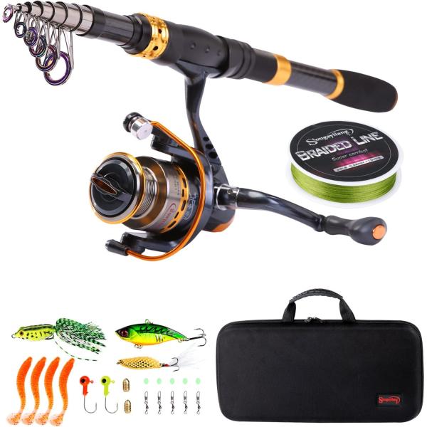 Sougayilang Fishing Rod Reel Combos Carbon Fiber Telescopic Fishing Pole with Spinning Reel for Travel Saltwater Freshwater Fishing