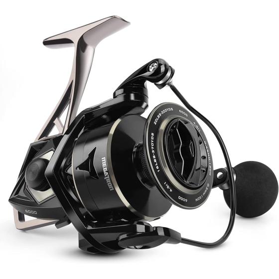 KastKing Megatron Spinning Reel, Freshwater and Saltwater Spinning Fishing Reel, Rigid Aluminum Frame 7+1 Double-Shielded Stainless-Steel BB, Over 30 lbs. Carbon Drag, CNC Aluminum Spool & Handle