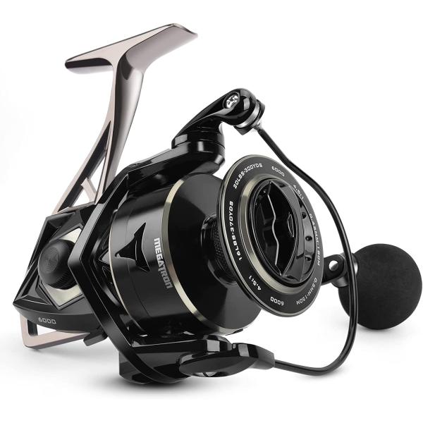 KastKing Megatron Spinning Reel, Freshwater and Saltwater Spinning Fishing Reel, Rigid Aluminum Frame 7+1 Double-Shielded Stainless-Steel BB, Over 30 lbs. Carbon Drag, CNC Aluminum Spool & Handle