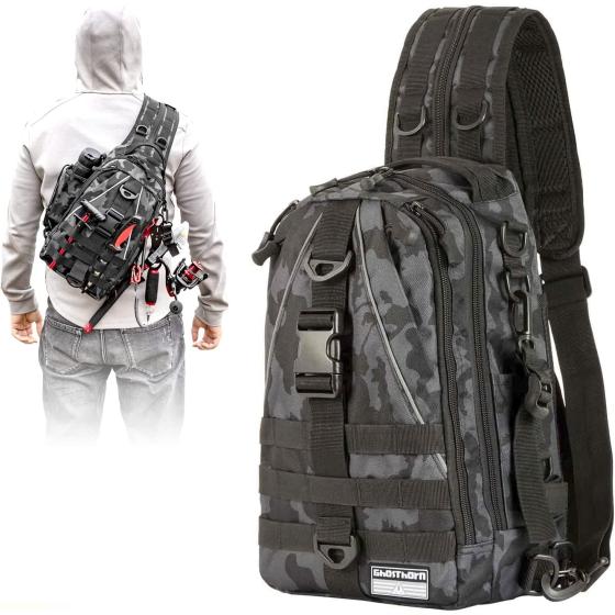 Ghosthorn Fishing Backpack Tackle Sling Bag - Fishing Backpack with Rod Holder - Tackle Box Fly Fishing Gifts for Men Women