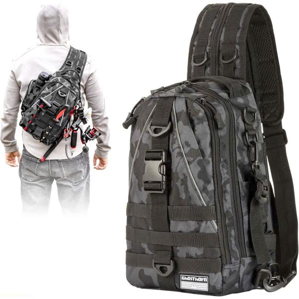 Ghosthorn Fishing Backpack Tackle Sling Bag - Fishing Backpack with Rod Holder - Tackle Box Fly Fishing Gifts for Men Women