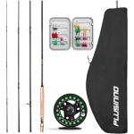 PLUSINNO Fly Fishing Rod and Reel Combo, 4 Piece Lightweight Ultra-Portable Graphite Fly Rod 5/6 Complete Starter Package with Carrier Bag