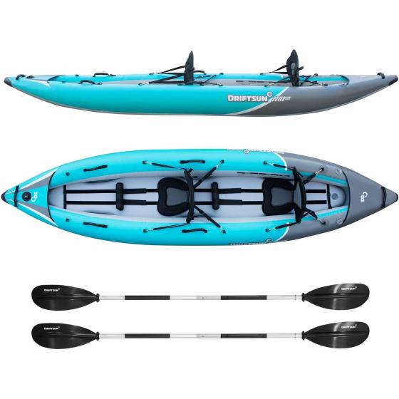 Driftsun Rover Inflatable Kayak - Driftsun Inflatable White Water Kayak - Inflatable 1 and 2 Person Kayaks for Adults with High Pressure Floor, Padded Seats, Action Cam Mount, Aluminum Paddles, and Pump