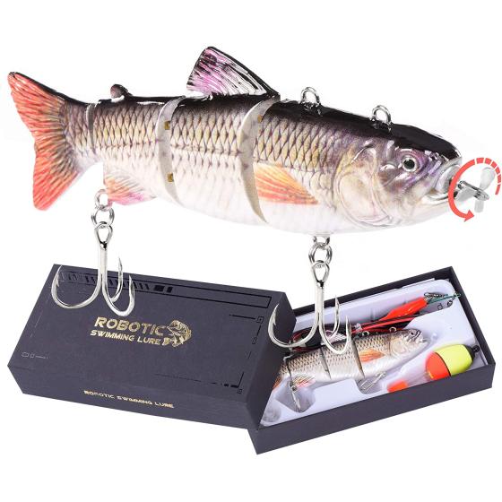 Robotic Swimming Fishing Electric Lures 5.12" USB Rechargeable LED Light Wobbler Multi Jointed Swimbaits Hard Lures Fishing Tackle…