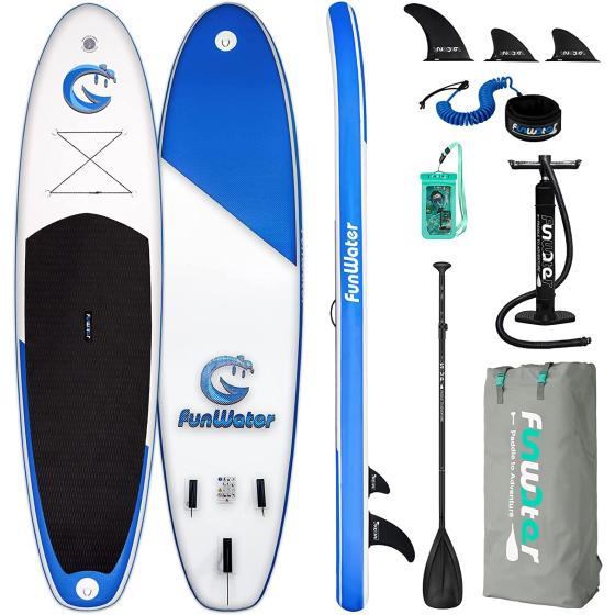 FunWater Stand Up Paddle Board 11'x33''x6'' Ultra-Light (20.4lbs) Inflatable Paddleboard with ISUP Accessories,Three Fins ,Adjustable Paddle, Pump,Backpack, Leash, Waterproof Phone Bag