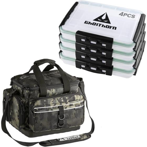 Ghosthorn Fishing Tackle Box, Waterproof 3600 and 3700 Tackle Trays, Plastic Tackle Box Organizer with Removable Dividers Storage Lure Box for Lures 1 and 4 Pack