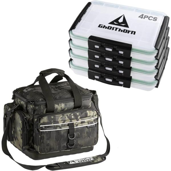 Ghosthorn Fishing Tackle Box, Waterproof 3600 and 3700 Tackle Trays, Plastic Tackle Box Organizer with Removable Dividers Storage Lure Box for Lures 1 and 4 Pack
