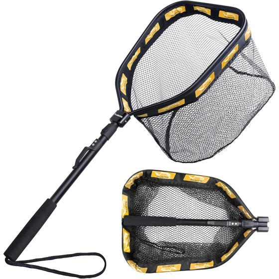 PLUSINNO Floating Fishing Net for Steelhead, Salmon, Fly, Kayak, Catfish, Bass, Trout Fishing, Rubber Coated Landing Net for Easy Catch & Release, Compact & Foldable for Easy Transportation & Storage-VB