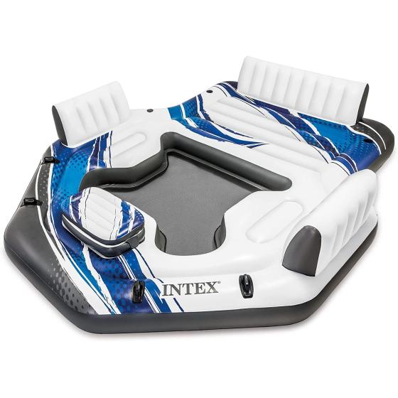 Intex Blue Tropic Inflatable Lake or Swimming Pool Island Water Floating Lounger Raft with Backrests, Built-in Cooler, and 4 Cupholders