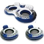 Intex River Run II Inflatable Double Rider Inntertube with Built-in Cooler and Cupholders with River Run I Single Floating Water Rafts (2 Pack)