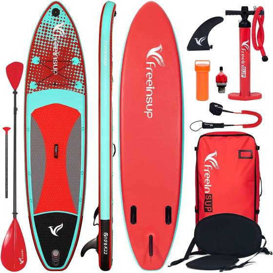 Freein Kayak SUP Inflatable Stand up Paddle Board ISUP 10'/10'6”/11', Pump Adaptor,Dual Action Pump, 2 Blades Paddle,Triple Fins, Leash, Backpack