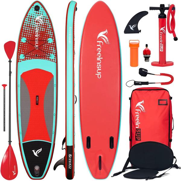 Freein Kayak SUP Inflatable Stand up Paddle Board ISUP 10'/10'6”/11', Pump Adaptor,Dual Action Pump, 2 Blades Paddle,Triple Fins, Leash, Backpack