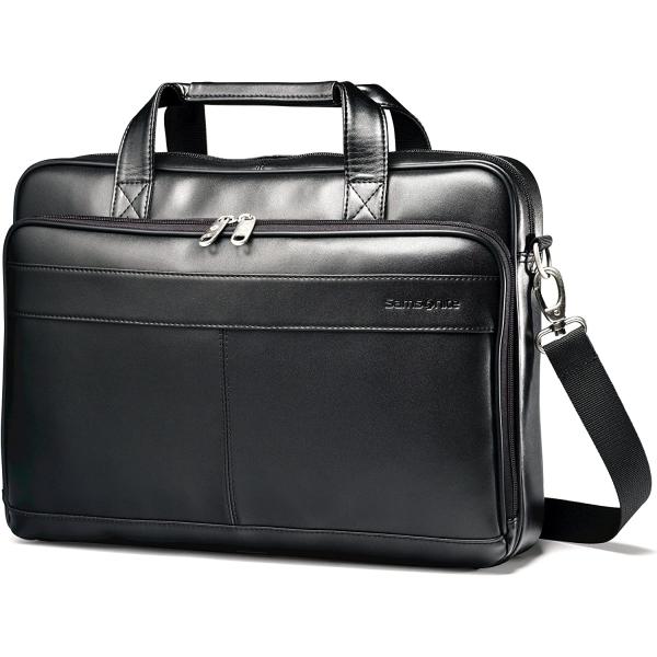 Samsonite Leather Slim Briefcase, Black, 16 Inch