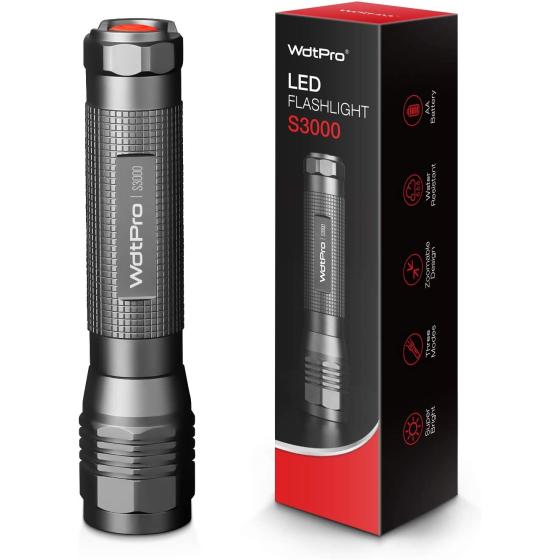 WdtPro High-Powered LED Flashlight S3000, Super Bright Flashlights - High Lumen, IP67 Water Resistant, 3 Modes and Zoomable for Camping, Emergency, Hiking, Gift