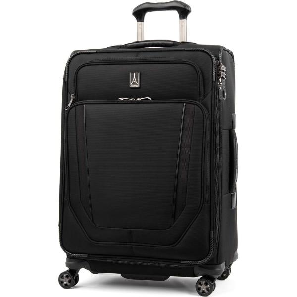 Travelpro Crew Versapack Softside Expandable Spinner Wheel Luggage, Men and Women, Jet Black, Checked-Medium 25-Inch