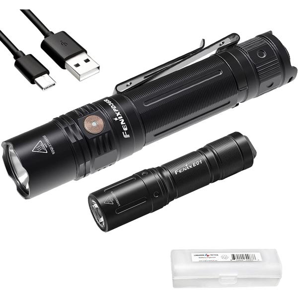 Fenix Gift Bundle PD36R 1600 Lumen Rechargeable Flashlight with E01 V2 Pocket Flashlight and Lumentac Organizer