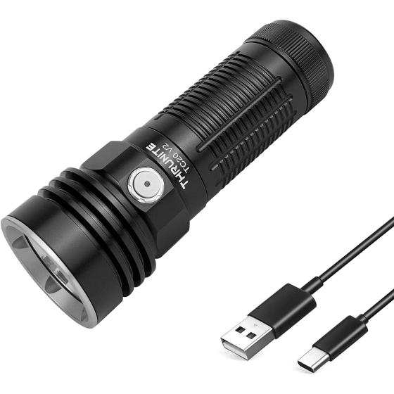 ThruNite TC20 V2 Handheld Flashlight High 4068 Lumen, USB C Rechargeable Waterproof LED Flashlight, 299 Meters Throw Bright Outdoor Light - Black CW