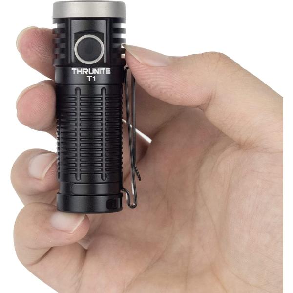 ThruNite T1 Magnetic Tailcap Flashlights, USB Rechargeable EDC Flashlight, Stepless Dimming 1500 lumens Pocket Flashlight, CREE XHP50, Clip Included for Outdoor and Indoor Everyday Use - Black CW
