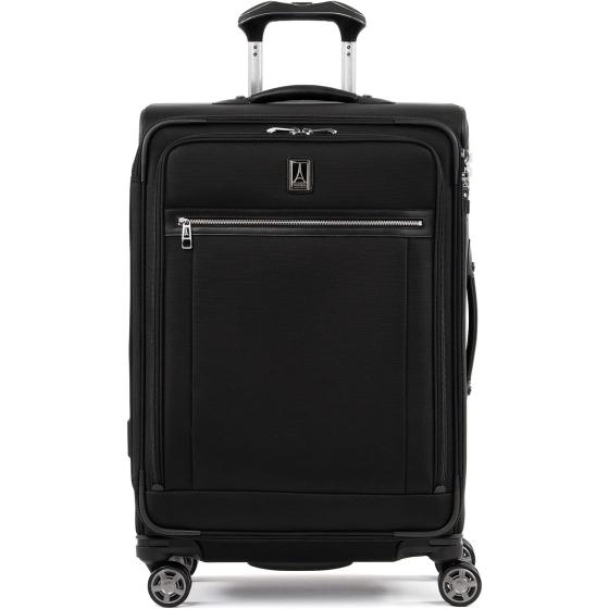 Travelpro Platinum Elite Softside Expandable Luggage, 8 Wheel Spinner Suitcase, TSA Lock, Men and Women, Shadow Black, Checked-Medium 25-Inch