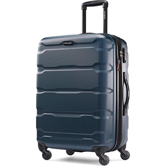 Samsonite Omni PC Hardside Expandable Luggage with Spinner Wheels, Checked-Medium 24-Inch, Teal