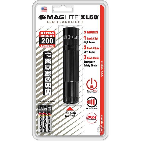 Maglite XL50 LED 3-Cell AAA Flashlight, Black