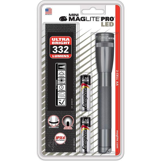 MagLite - SP2P09H Maglite Mini PRO LED 2-Cell AA Flashlight with Holster Gray