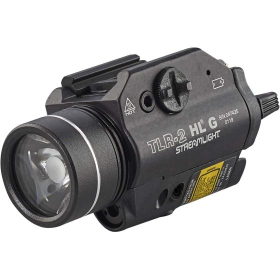 Streamlight 69265 TLR-2 HL G High Lumen Rail Mounted Tactical Light with Green Aiming Laser with 2 CR123A Lithium Batteries, Box, Black
