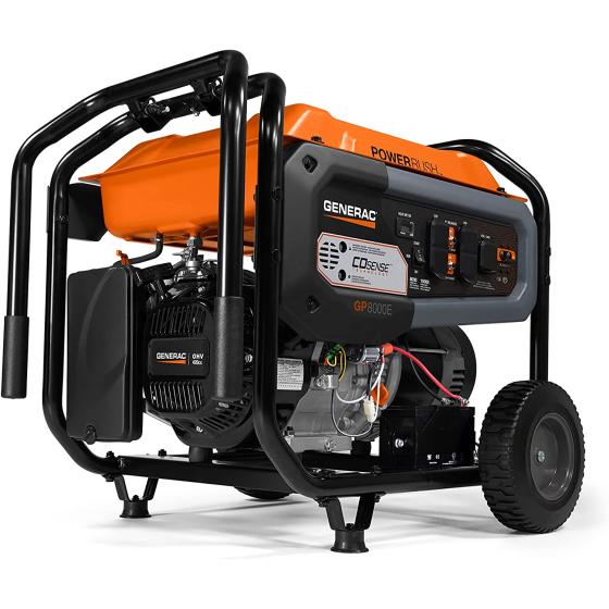 Generac 76762 GP8000E 8,000-Watt Electric Start Gas-Powered Portable Generator with CO-Sense, CARB compliant