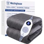 Westinghouse Heated Blanket, Electric Throw with 6 Heating Levels, 4 Hour Auto Off, Overheat Protection, Machine Washable, Flannel (Throw, 50x60 Inches, Grey)