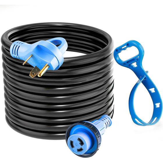 VOGREX 50' RV Power Extension Cord 30 Amp with Cord Organizer, Heavy Duty STW Wire 30M/30F Locking Adapter, NEMA TT-30P to L5-30R, Allows for Easy RV Connection to Distant Power Outlets, ETL Listed