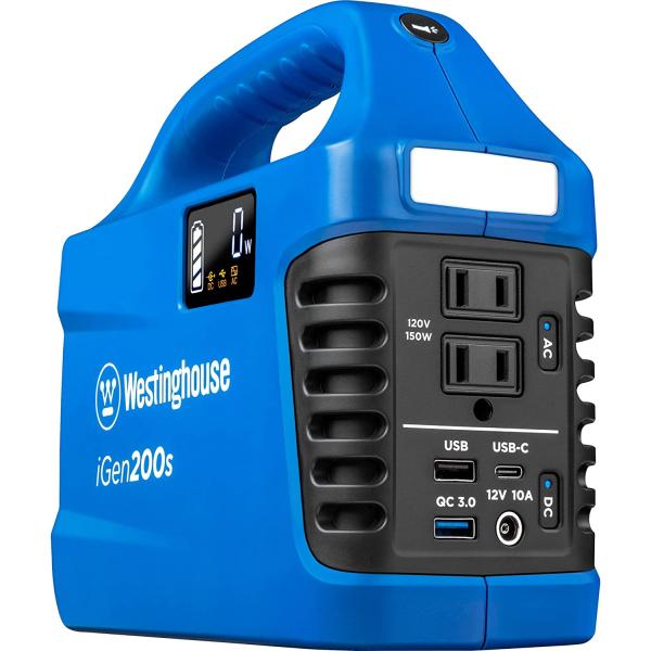 Westinghouse iGen200s Portable Power Station and Solar Generator, 300 Peak Watts and 150 Rated Watts, 194Wh Battery for Camping, Home, Travel, Indoor and Outdoor Use (Solar Panel Not Included)
