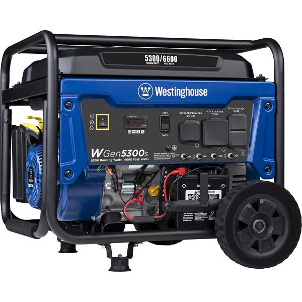 Westinghouse 6600 Peak Watt Home Backup Portable Generator, Electric Start, Transfer Switch Ready 30A Outlet, RV Ready 30A Outlet, CARB Compliant