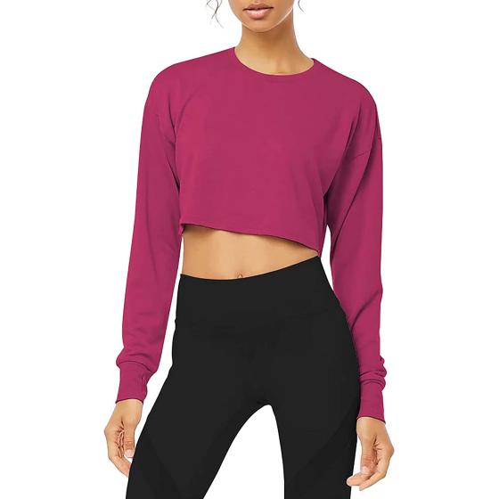 Bestisun Long Sleeve Crop Top Cropped Sweatshirt for Women with Thumb Hole