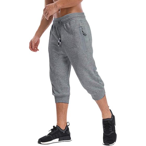 MAGNIVIT Men's 3/4 Jogger Capri Pants Workout Gym Below Knee Shorts Zipper Pockets