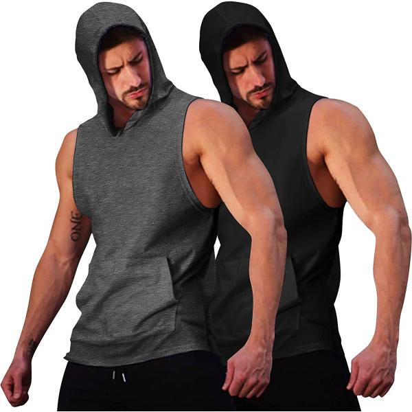 COOFANDY Men's 2 Pack Workout Hooded Tank Tops Bodybuilding Muscle Cut Off T Shirt Sleeveless Gym Hoodies