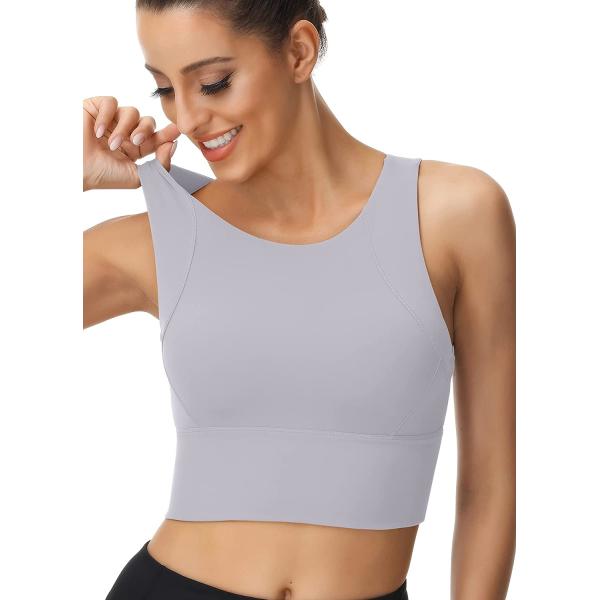 High Neck Sports Bra for Women Longline Full Coverage Sports Bras Medium Impact Padded Workout Crop Tops for Yoga Gym