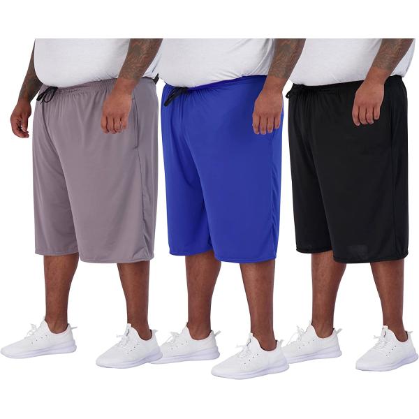 Real Essentials Men's Big & Tall 3-Pack Dry Fit & Mesh Active Athletic Perfomance Shorts (3X-5X)
