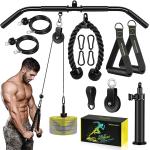 Fitness LAT and Lift Pulley System Gym - Upgraded LAT Pull Down Cable Machine Attachments, Loading Pin, Handle and Tricep Rope, for Biceps Curl, Forearm, Triceps Exercise Gym Equipment